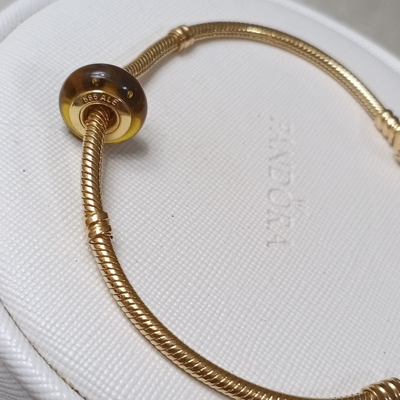 Pandora Solid 14k Gold Core Brown Mystic Murano No Scratches (Charm Only) - Picture 3 of 6